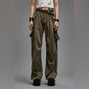 NWOT R13 Wide Leg Cargo Pant Olive Garment Dyed Cotton Poplin